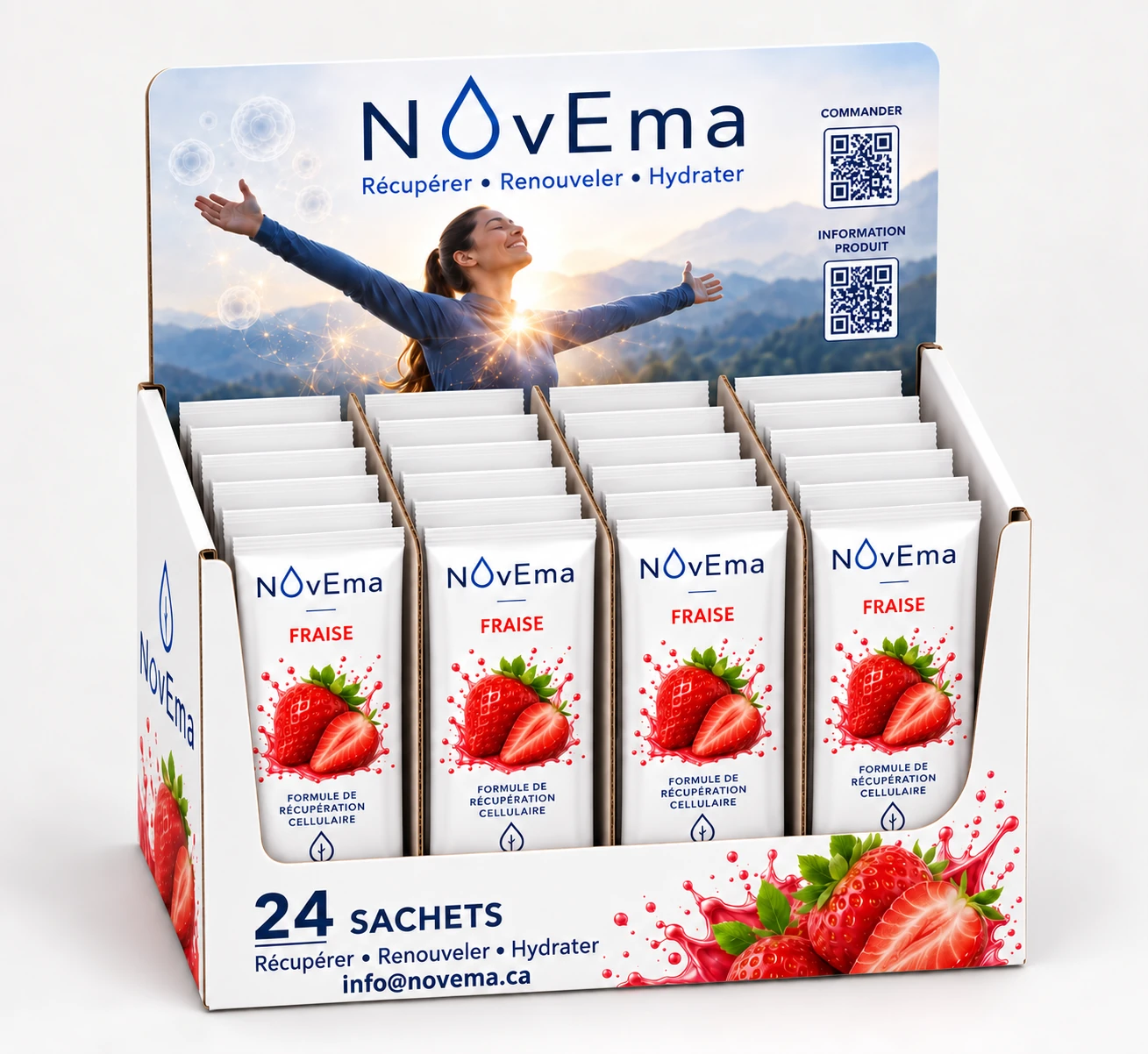 Présentation NovEma à la fraise, boîte de 24 sachets